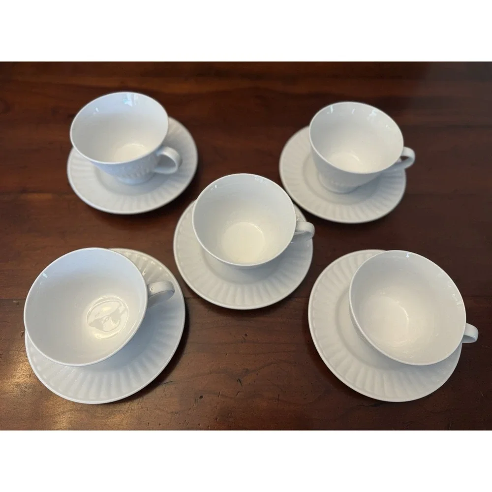 Set of 5, 20 Piece Claremont by Gibson White Place‎ Settings Dinner, Salad, Cup